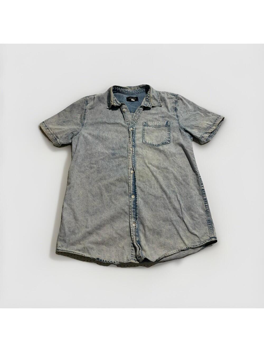 PacSun Women’s Short Sleeve Button Down Shirt Blue Denim Jean Size Large